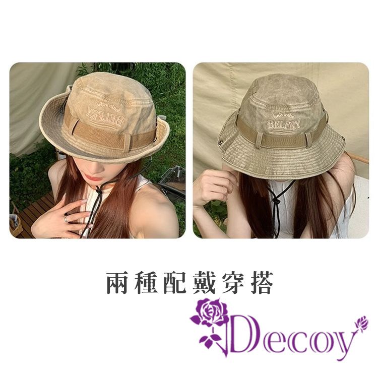 Decoy 復古水洗*抽繩戶外防曬遮陽漁夫牛仔帽/卡其