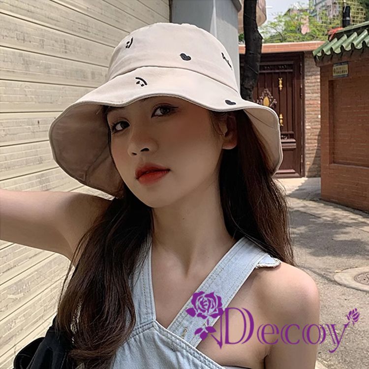 Decoy 可愛笑臉*韓風ins防曬遮陽漁夫帽/米色