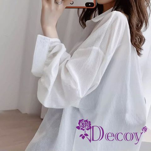 【Decoy】法式百搭 薄款微透雪紡襯衫罩衫外套/顏色可選