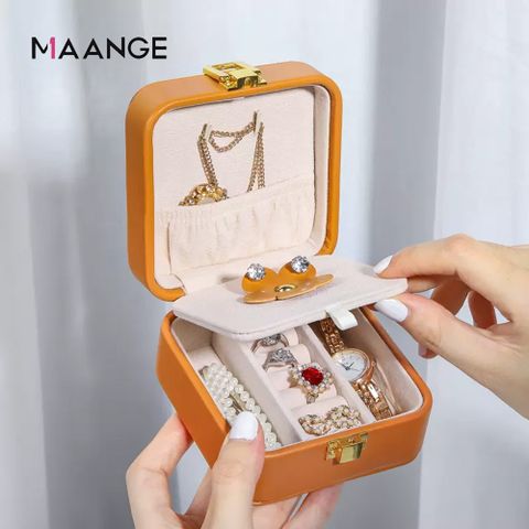 MAANGE 瑪安格 歐式PU皮質帶鏡首飾盒 耳環收納盒 珠寶盒 配飾收納盒 (戒指/項鏈/耳夾飾品收納盒)