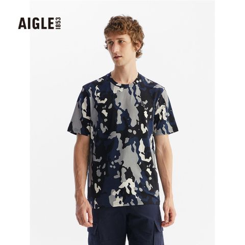 AIGLE 男 有機棉印花短袖T恤(AG-FAC94A220)-黑迷彩