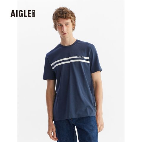 AIGLE 男 有機棉短袖T恤(AG-FAE30A057)-深藍