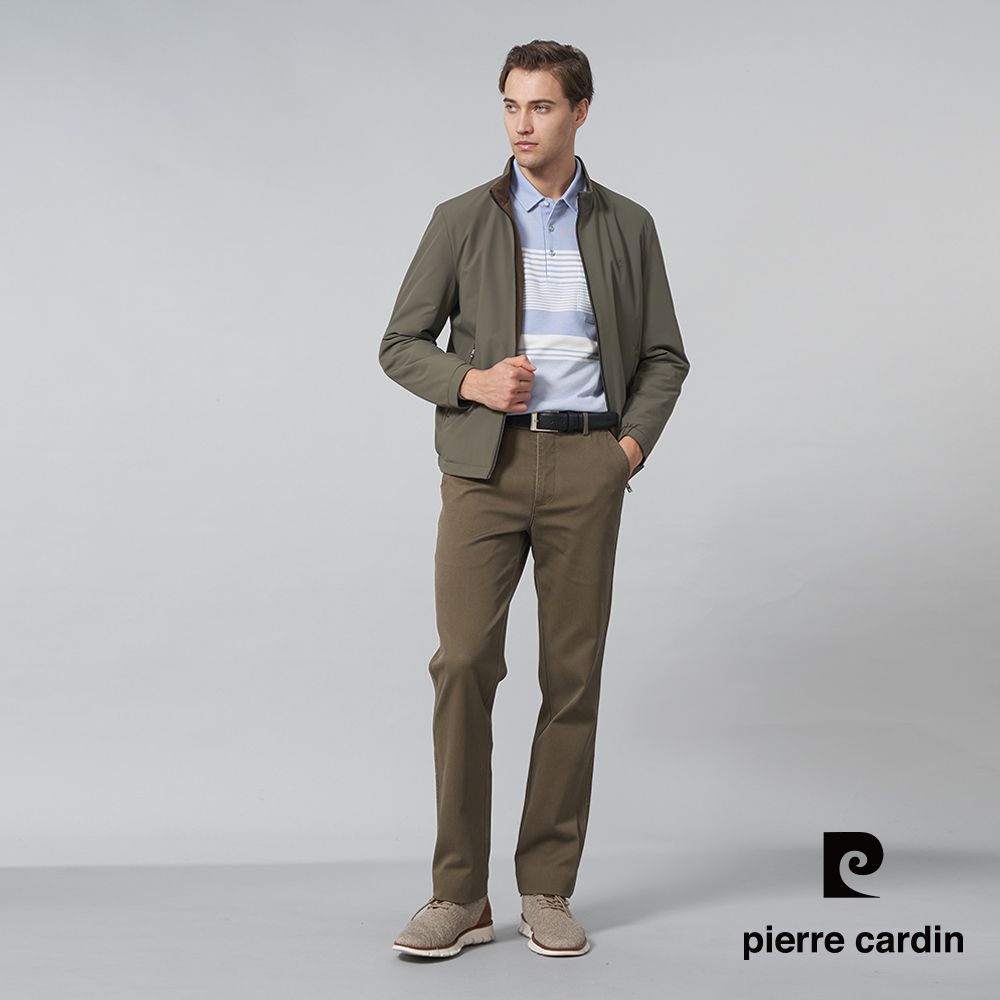 Pierre Cardin 皮爾卡登 男裝 都會休閒立領鋪棉夾克外套-卡其綠 (5245702-47)