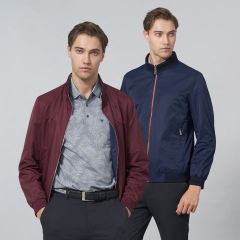 【pierre cardin 皮爾卡登】男裝 都會休閒立領雙面穿鋪棉夾克外套-暗紅色 (5245703-79)