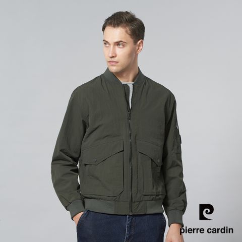 【pierre cardin 皮爾卡登】男裝 都會休閒棒球領素色薄夾克外套-綠色 (5245663-47)