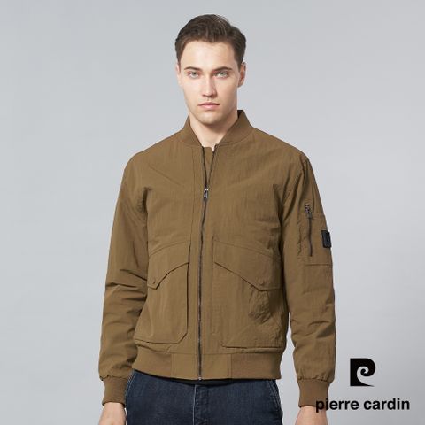 【pierre cardin 皮爾卡登】男裝 都會休閒棒球領素色薄夾克外套-棕黃色 (5245663-85)