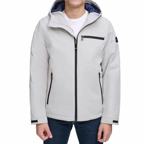 TOMMY 熱銷印刷文字風衣外套-淺灰色