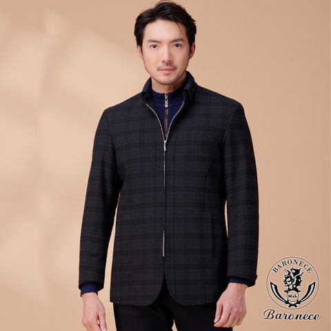 【BARONECE】質感型男拉鍊休閒外套_灰黑格(624319-04)