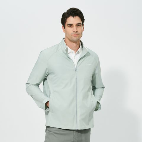 【pierre cardin 皮爾卡登】男款 都會休閒立領緹花薄夾克-豆綠色 (5257601-42)