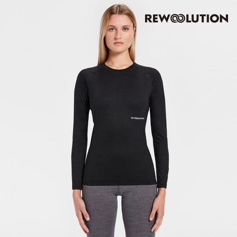 【REWOOLUTION】女 WIKI 190g長袖T恤長袖半開襟(黑色)-羊毛衣 登山必備|REDB2WC70395