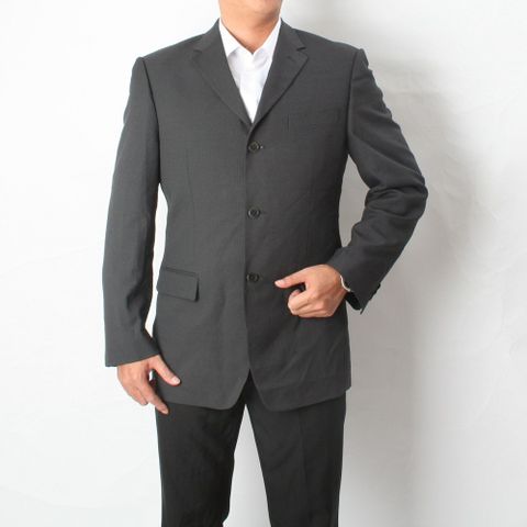 【Ee男仕】V領三扣雙口袋寬直紋西裝外套(灰/黑)