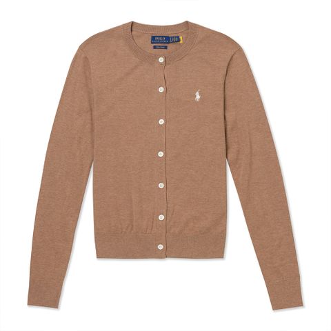 RALPH LAUREN POLO 熱銷圓領刺繡小馬針織開襟外套(女)-奶茶色