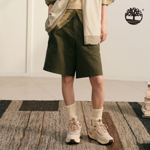 Timberland 女款軍綠色亞麻百慕達短褲|A67QQA58