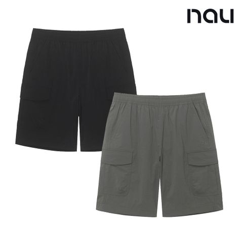【nau】SUMMER ACT工裝短褲(黑色/橄綠)-防潑水 輕量彈性 鬆緊休閒短褲|BYEB1NP001