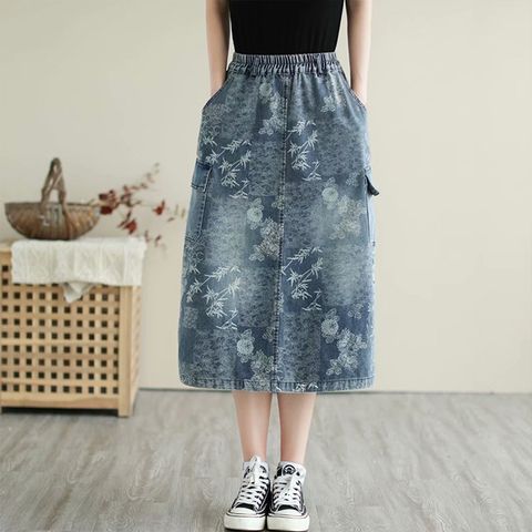 【韓國K.W.】KD3202現貨韓國專櫃花蔓依攀拼接牛仔丹寧裙(保暖/文藝風/輕奢/小香風)