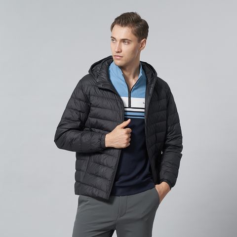 【pierre cardin 皮爾卡登】男裝 都會休閒石墨烯連帽輕羽絨夾克外套-黑色 (5245761-99)