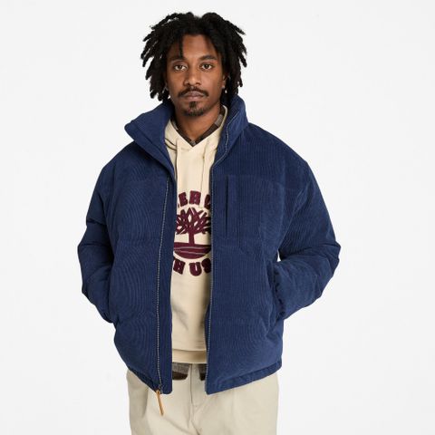Timberland 男款藍色燈芯絨防水羽絨外套|A6NJB451