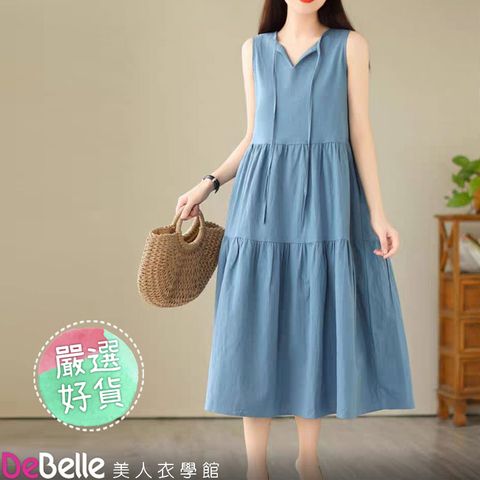 《DeBelle美人衣學館》夏氣質無袖超寬鬆背心蛋糕長裙長洋裝