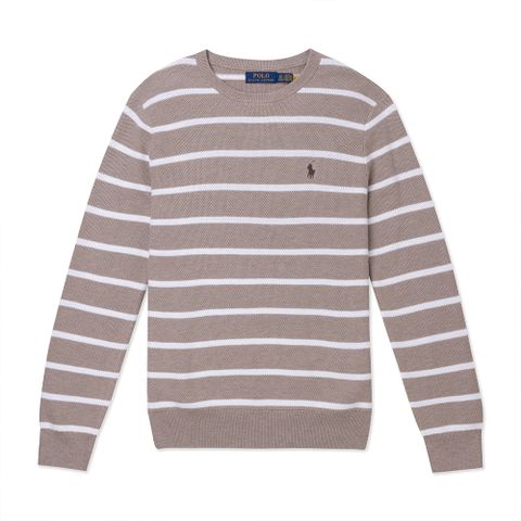 Polo Ralph Lauren RL 熱銷刺繡小馬大學T恤 上衣-淺咖啡白橫條紋色