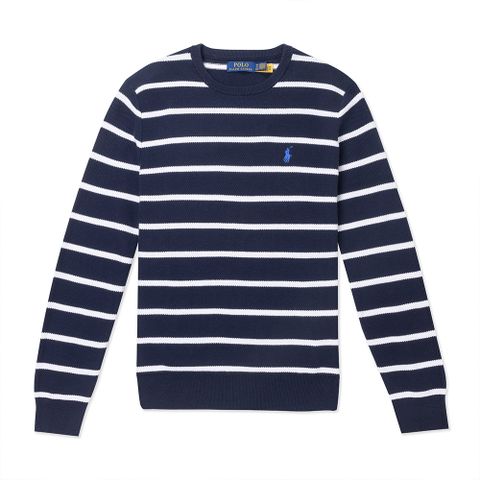Polo Ralph Lauren RL 熱銷刺繡小馬大學T恤 上衣-深藍白橫條紋色