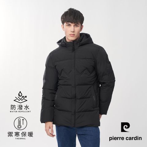 【pierre cardin皮爾卡登】男裝 禦寒保暖防風可拆帽連帽外套-黑色 (7255781-99)