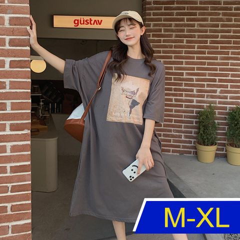 【韓國K.W.】KBN7096性感寶貝長版T(洋裝/連身裙/短袖/長裙/寬鬆/居家/休閒)