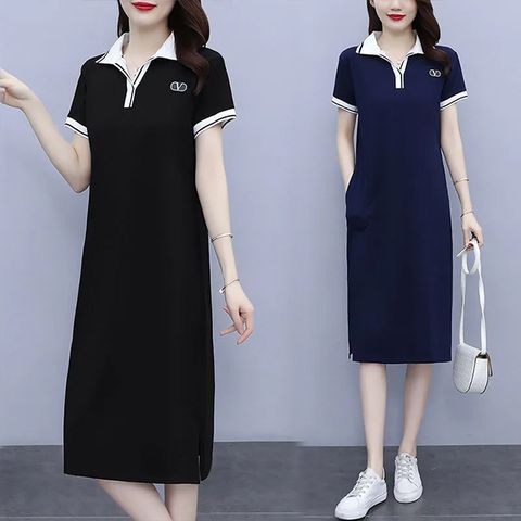 K.W. 【韓國】KBN7084POLO設計美學立領中長洋裝(涼感/小香風/高爾夫球衫/輕薄/短袖)