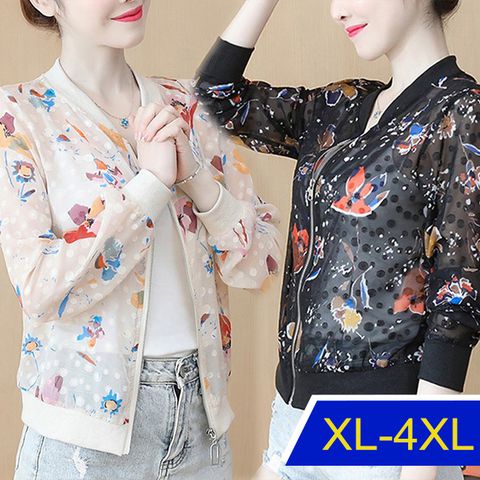  【韓國K.W.】KMM3136典雅印花換季防曬輕薄透氣外套(防曬外套/涼感外套/短外套)