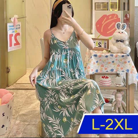  【韓國K.W.】KBN7276美型花漾細肩洋裝(涼感/連身裙/中長裙/長裙/輕薄/短袖)