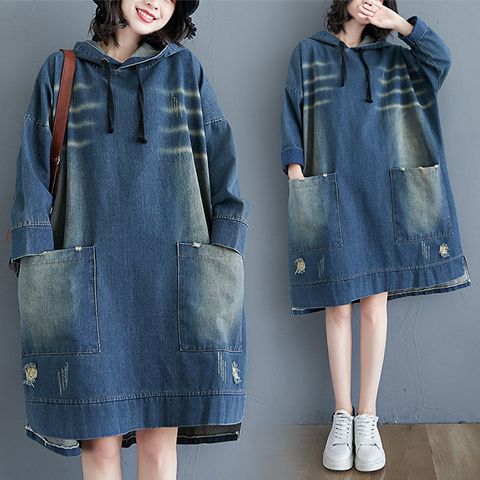 【韓國K.W.】KBM4117秋冬現貨新品-單品經典百搭高磅丹寧寬鬆洋裝(長袖/洋裝/韓國K.W.)