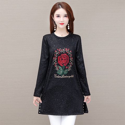 【韓國K.W.】KBM4175秋冬現貨新品-玫瑰亮麗燙鑽上衣洋裝(長袖/洋裝/韓國K.W.)
