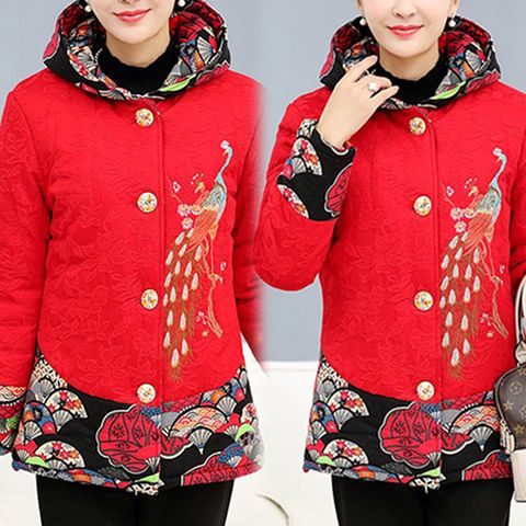 【韓國K.W.】KMM883秋冬現貨新品-拼接花布孔雀刺繡加絨鋪棉外套(長袖/外套/韓國K.W.)