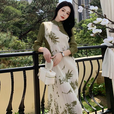 【韓國K.W.-歐美】KSBN7512韓國三宅壓褶風夏日風情洋裝(皺褶衣/加大尺寸/婚禮)