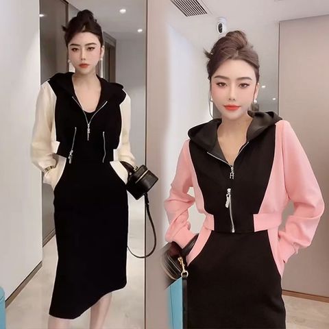 【韓國K.W.】KQM3971現貨CHILL法式背心洋裝外套二件式套裝(套裝/秋冬/外出/休閒)