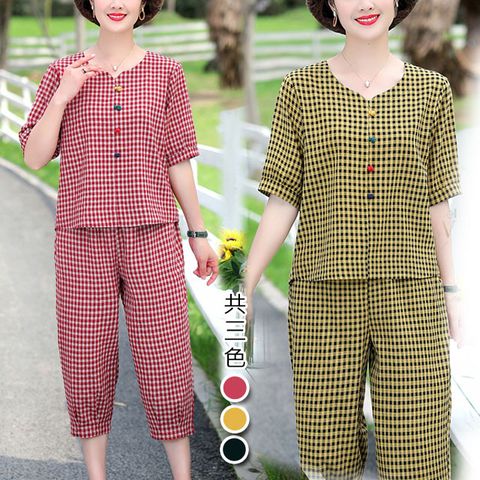 【韓國K.W.】KQN3613現貨浪漫格紋元素時尚套裝(休閒/套裝/顯瘦/雪紡)