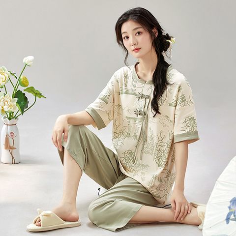 【韓國K.W.】KQN4173現貨韓國棉愜意城光刺繡造型休閒套裝(外出套裝/時尚/運動/短袖)