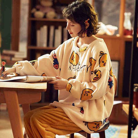 【韓國K.W.】KQM4343現貨韓國小雞保暖升級刺繡家居套裝(外出套裝/時尚/運動/長袖)