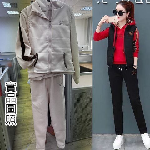 【韓國K.W.】KQM4348現貨明星款天真模樣溫差防寒休閒運動套裝(保暖/運動套裝/連帽外套/戶外/運動)