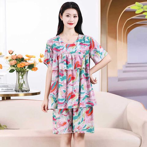 【韓國K.W.】KQN4493韓國空運好感俏皮涼爽棉麻睡衣套裝(套裝/棉稠/家居套裝/小香風/涼感)