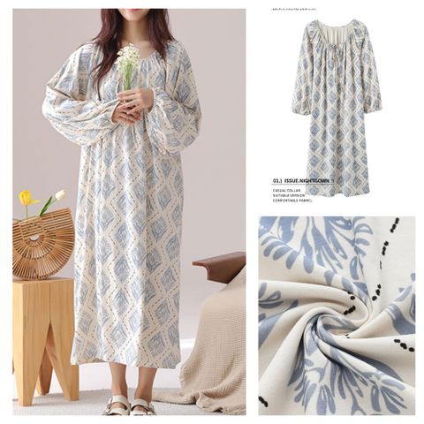 秒殺爆款 清新優質舒適穿露水長袖居家服洋裝 ( 秋冬 睡衣 居家服 洋裝 長版 中大尺碼 )