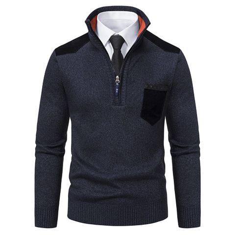 【CS22】商務紳士加絨加厚半拉鍊立領毛衣L-3XL