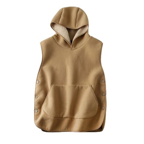 【CS22】輕日系羊羔絨側鈕扣休閒連帽背心 M-3XL