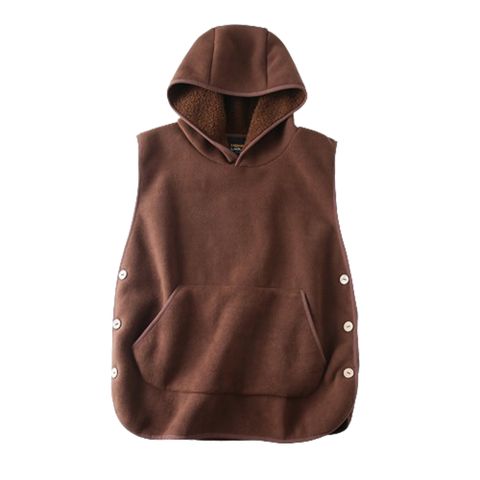 【CS22】輕日系羊羔絨側鈕扣休閒連帽背心 M-3XL