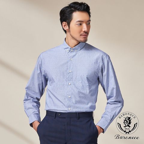【BARONECE】質男限定純棉長袖襯衫_藍(620405-09)