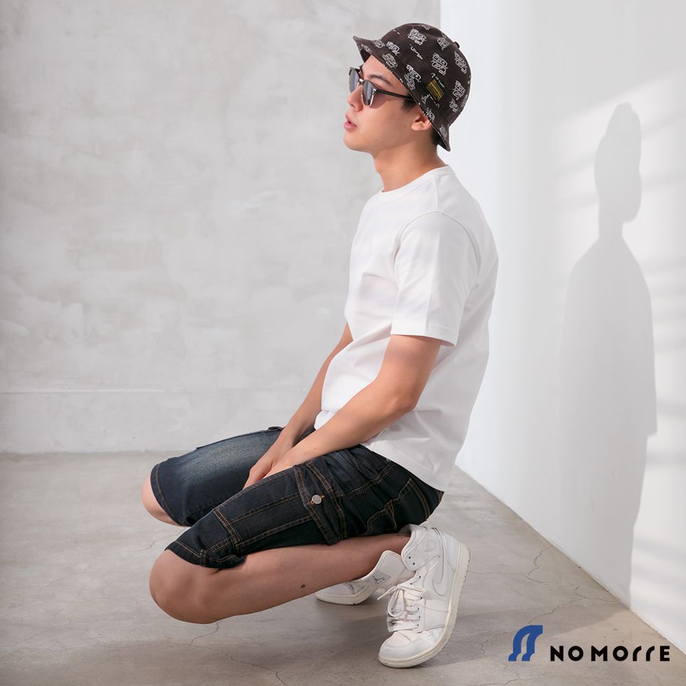 NoMorre 男裝 工作褲 牛仔褲 七分褲 水洗 彈力 口袋 L-5L 藍色 現貨#7828