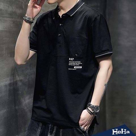【HeHa】胸口造型翻領POLO衫 三色