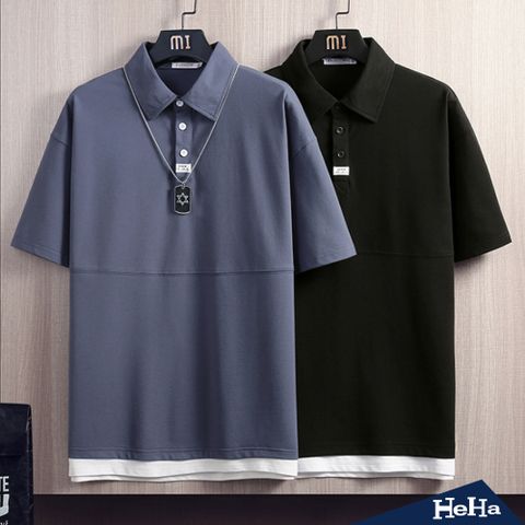 【HeHa】拼接假兩件短袖POLO衫 兩色