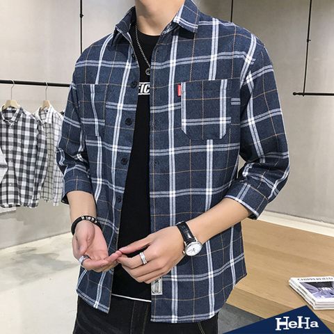 【HeHa】格紋口袋長袖襯衫 兩色