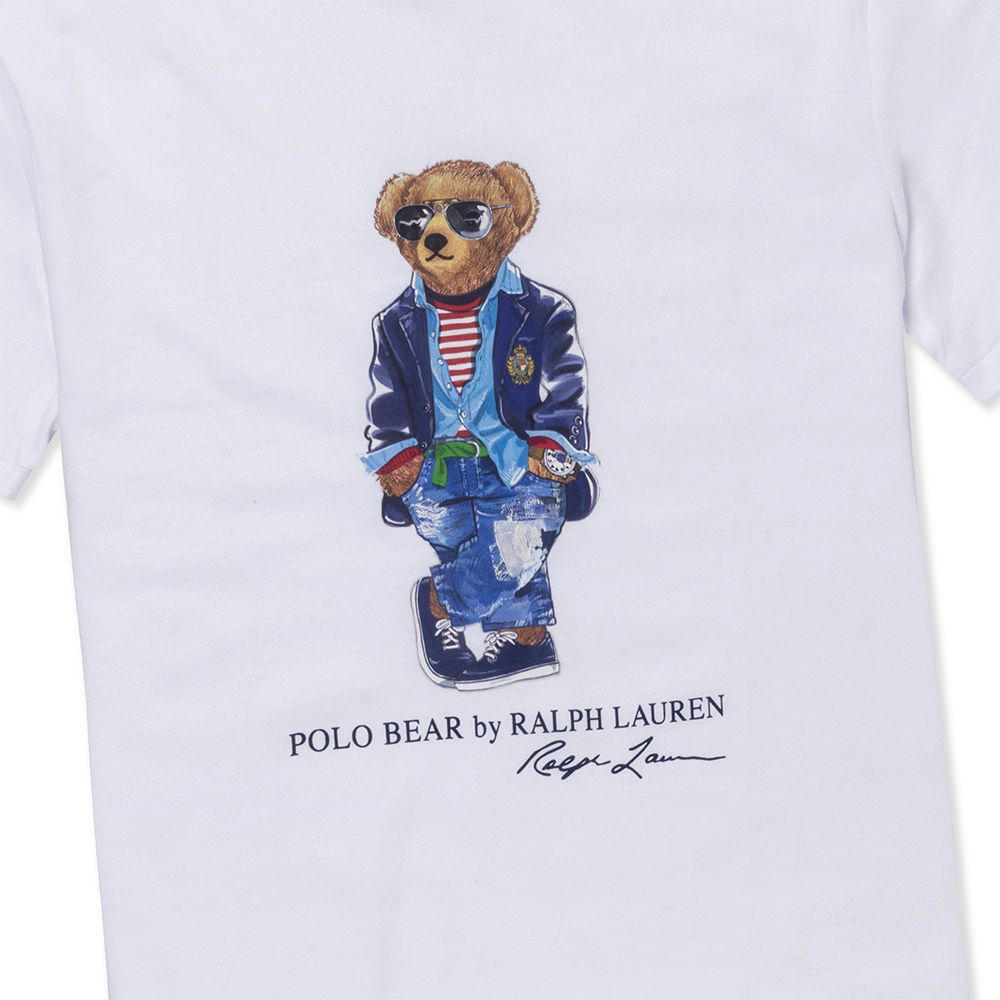 RALPH LAUREN POLO 熱銷刺繡眼鏡熊圖案短袖T恤-白色