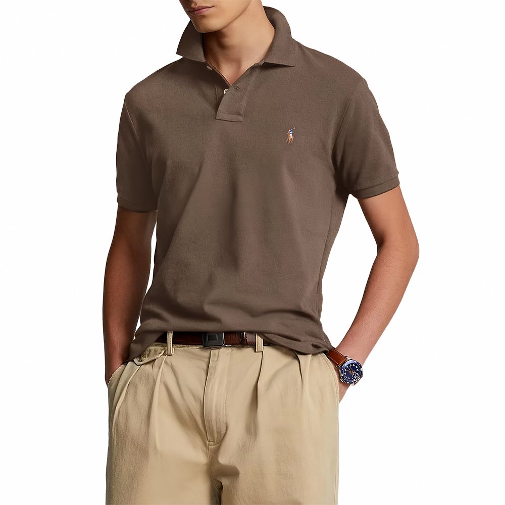 RALPH LAUREN POLO 熱銷刺繡小馬PIMA棉短袖Polo衫-咖啡色(CUSTOM SLIM FIT)
